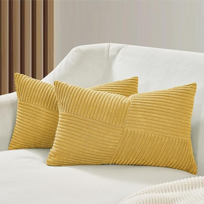 Corduroy Windmill-Inspired Cushion Covers - Twin-Pack - Yellow - 30cm x 50cm