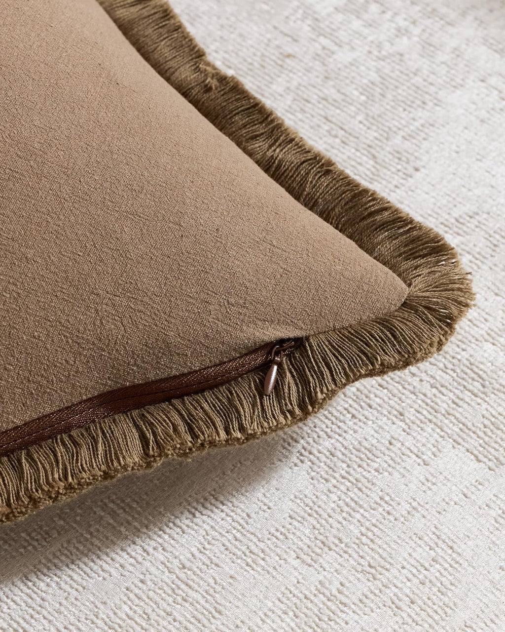 Linen-Cotton Cushion Covers with Tassels, Set of 2, Taupe, 45x45cm