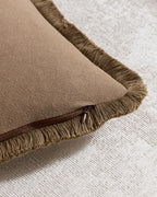 Linen-Cotton Cushion Covers with Tassels, Set of 2, Taupe, 45x45cm