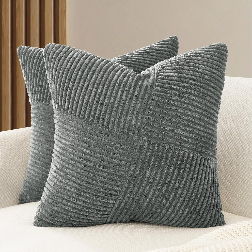 Corduroy Windmill-Inspired Cushion Covers - Twin-Pack - Dark Grey - 45cm x 45cm