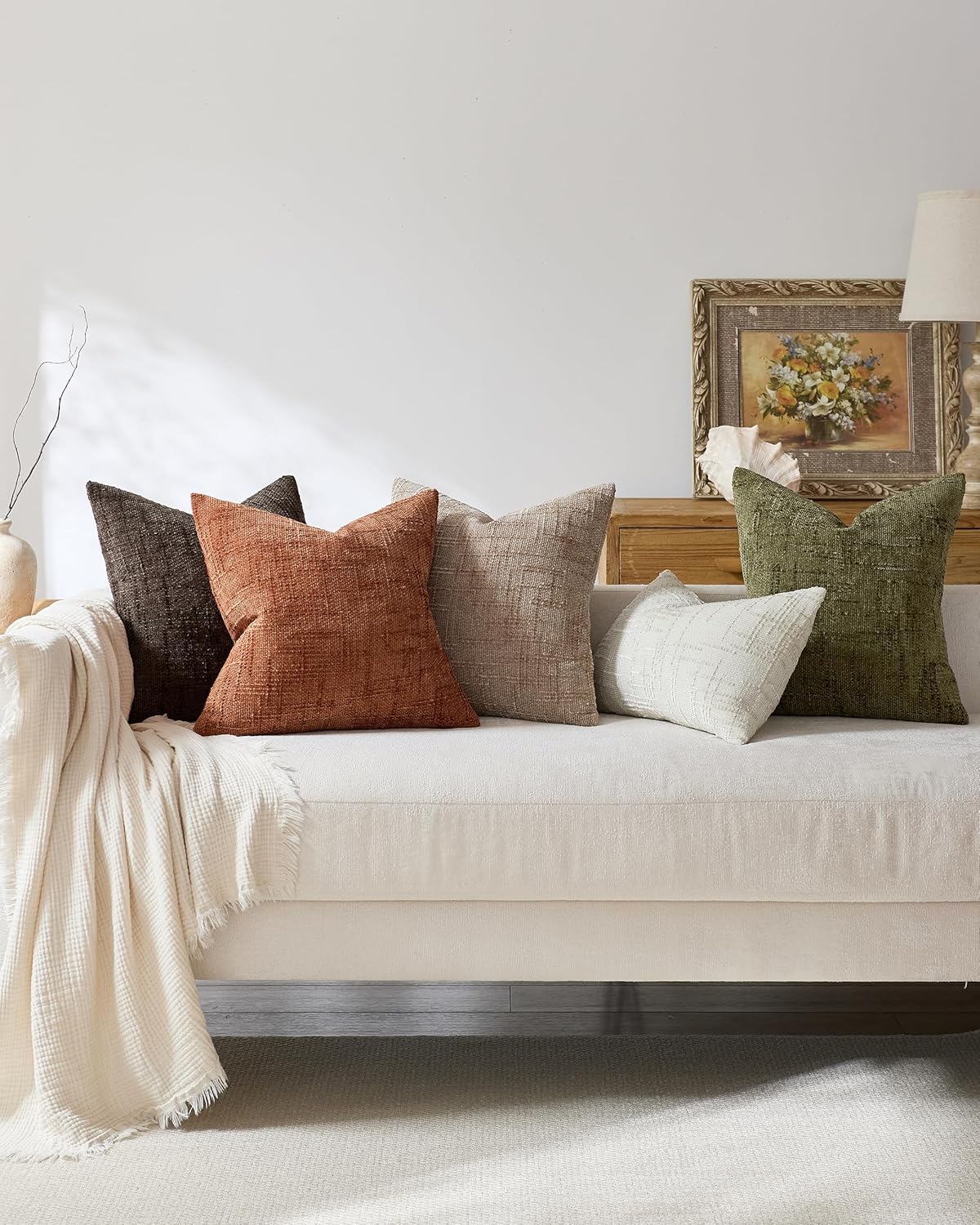 Chenille-Textured Cushion Covers - Twin-Pack - Olive Green, 45cm x 45cm
