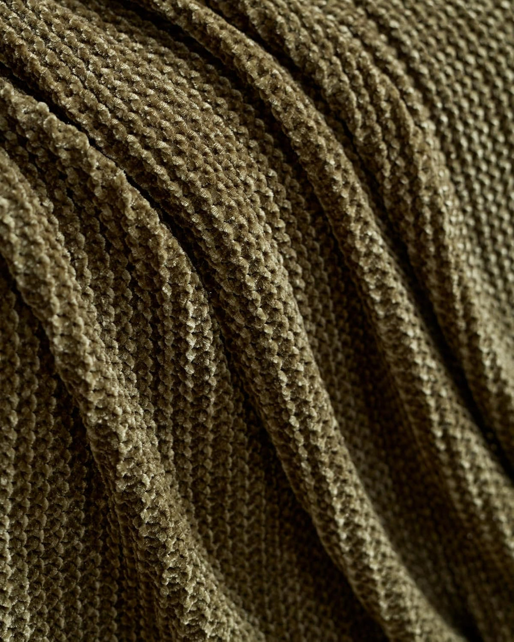 Chenille Knitted Throw - Khaki Green, 130x170cm