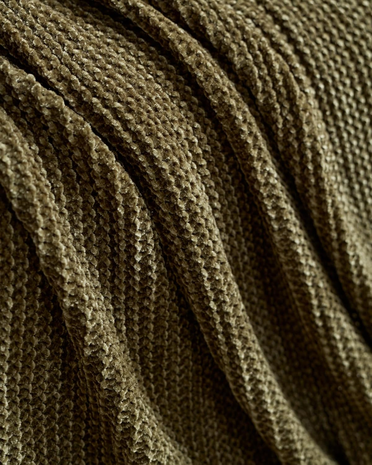 Chenille Knitted Throw - Khaki Green, 130x170cm