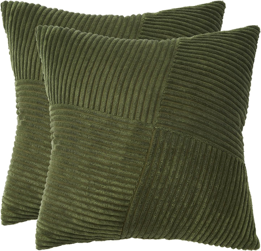 Corduroy Windmill-Inspired Cushion Covers - Twin-Pack - Olive Green - 45cm x 45cm