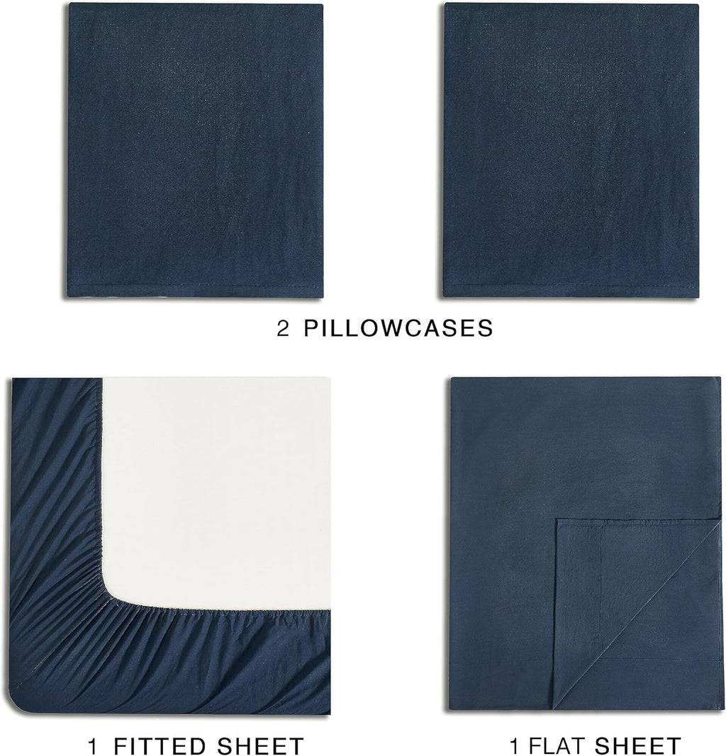 Vintage Washed Microfibre Sheet Set with Pillowcases - Navy