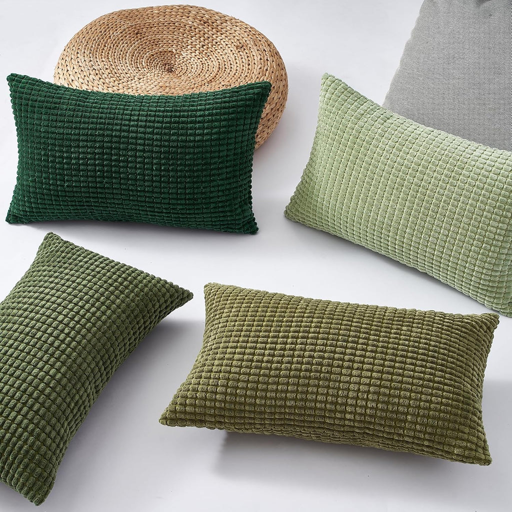 Corduroy Corn Grain Cushion Covers - Pack of 4 Mix of Green Shades - 30cm x 50cm