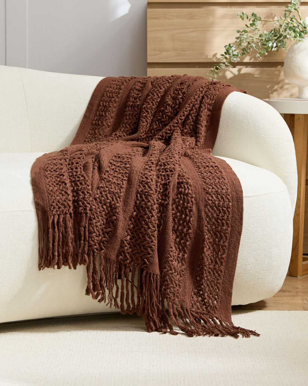 Boho Open-Knitted Throw - Brown, 130x170cm