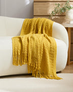 Boho Open-Knitted Throw - Yellow, 130x170cm