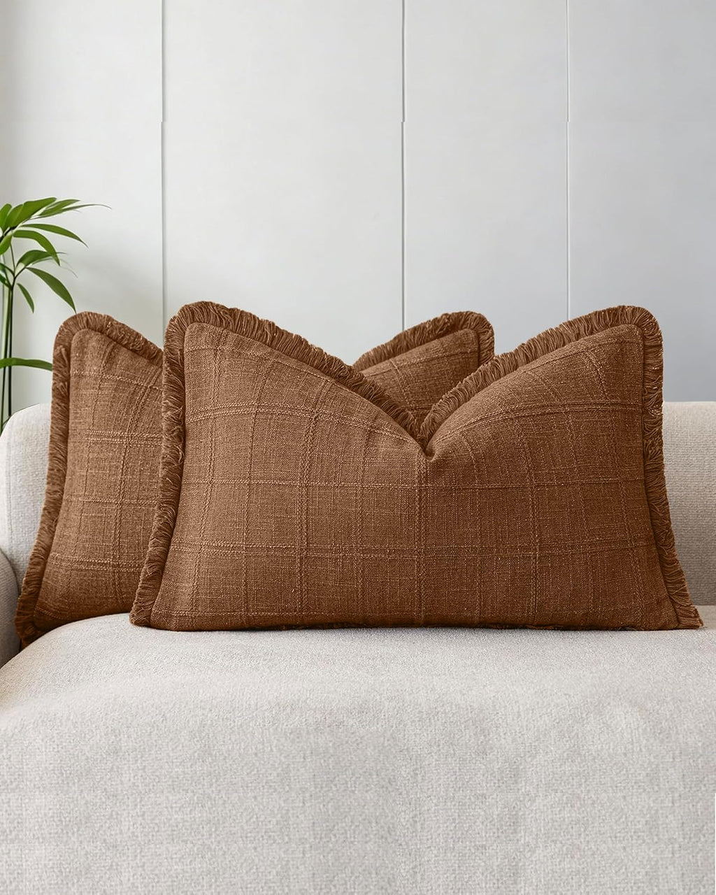 Linen-Look Cushion Covers - Twin-Pack - Cinnamon, 30cm x 50cm