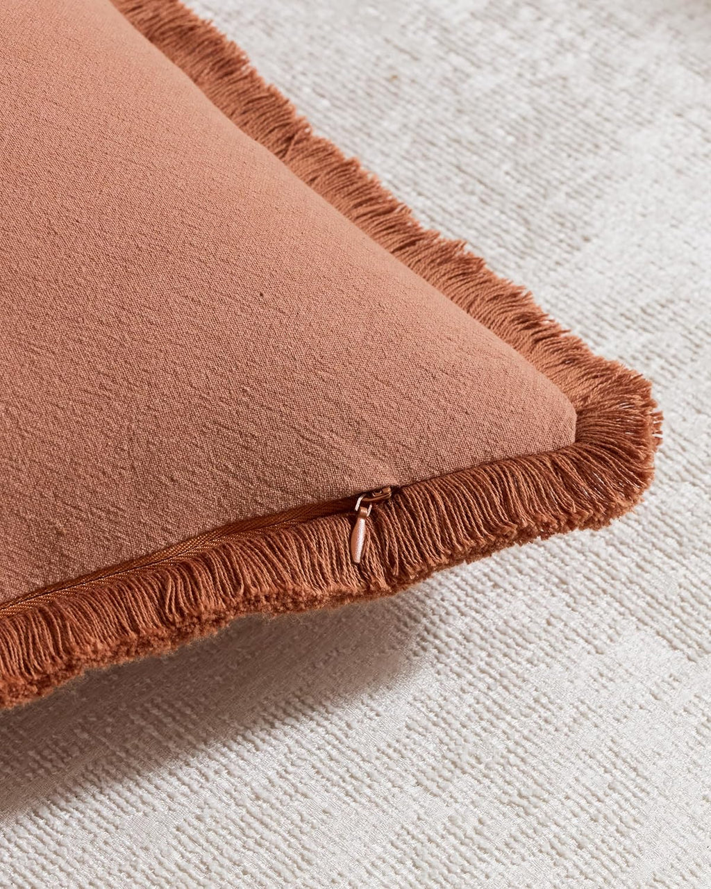 Linen-Cotton Cushion Covers with Tassels, Set of 2, Terracotta, 45x45cm