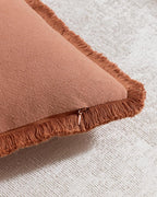 Linen-Cotton Cushion Covers with Tassels, Set of 2, Terracotta, 45x45cm