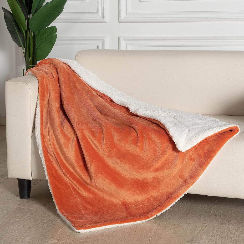 Microfibre Teddy Sherpa Throw Blanket -  Terracotta