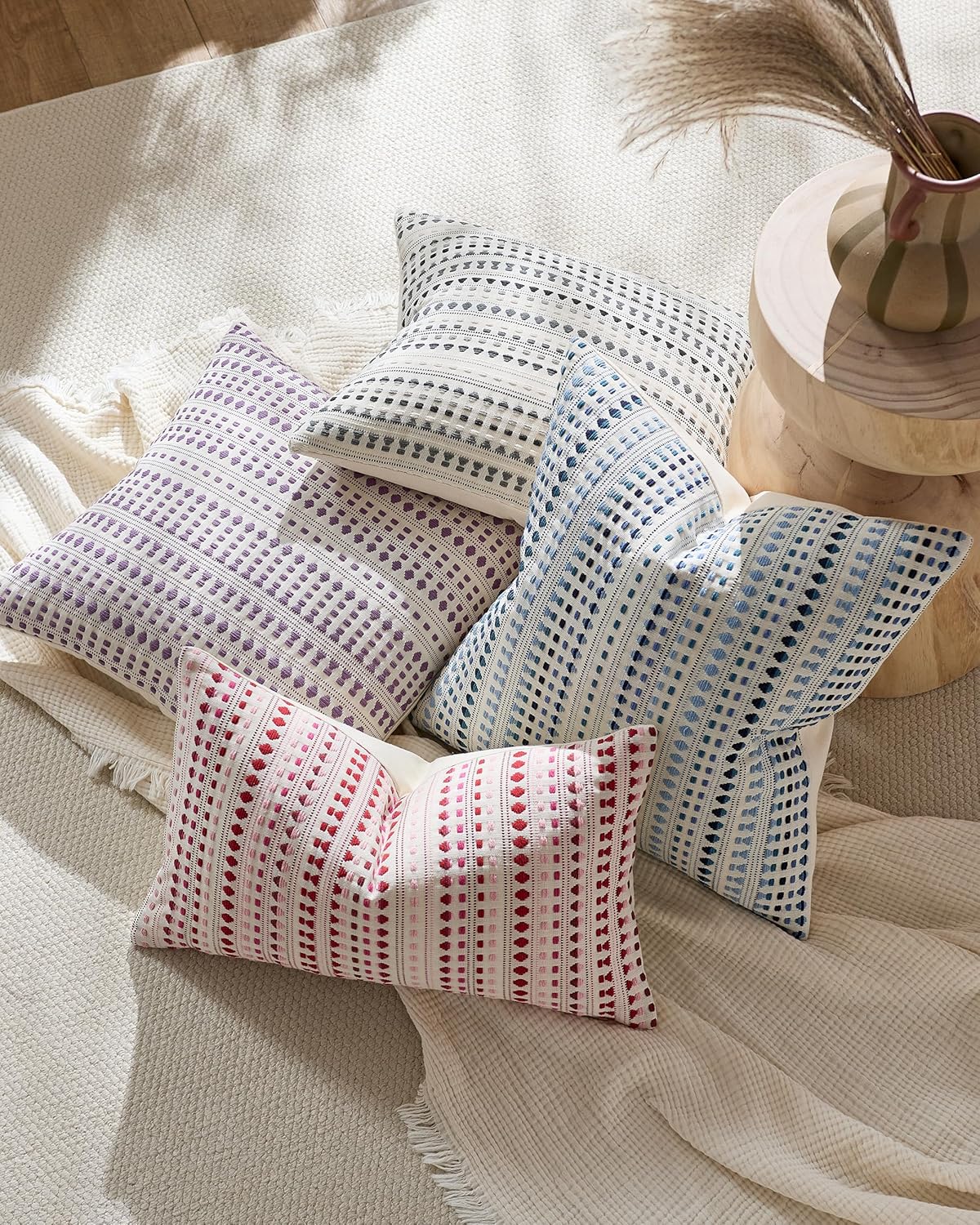 Bohemian Dot Woven Cushion Covers - Twin-Pack - Blue, 45cm x 45cm