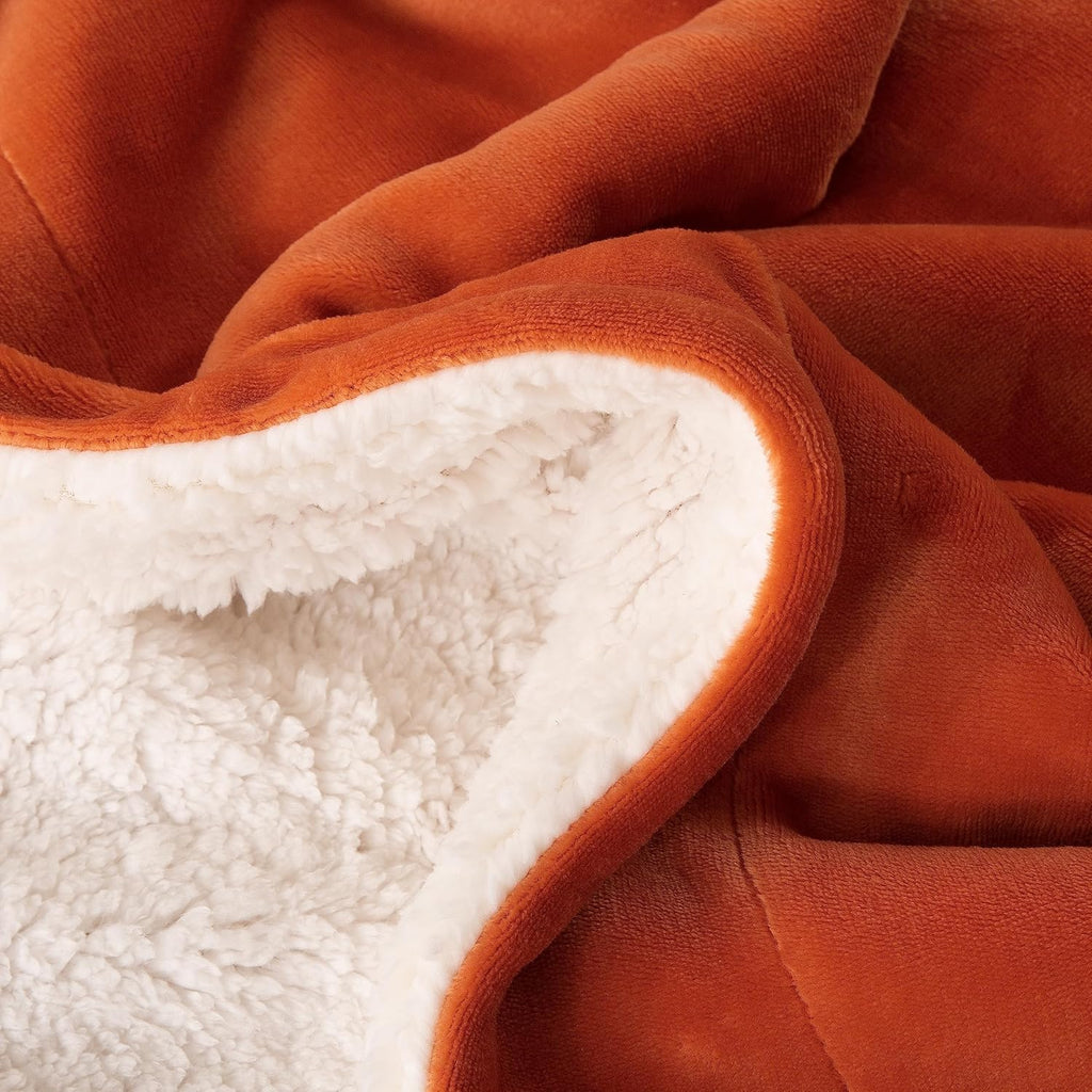 Microfibre Teddy Sherpa Throw Blanket -  Terracotta
