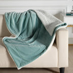 Microfibre Teddy Sherpa Throw Blanket - Sage Green