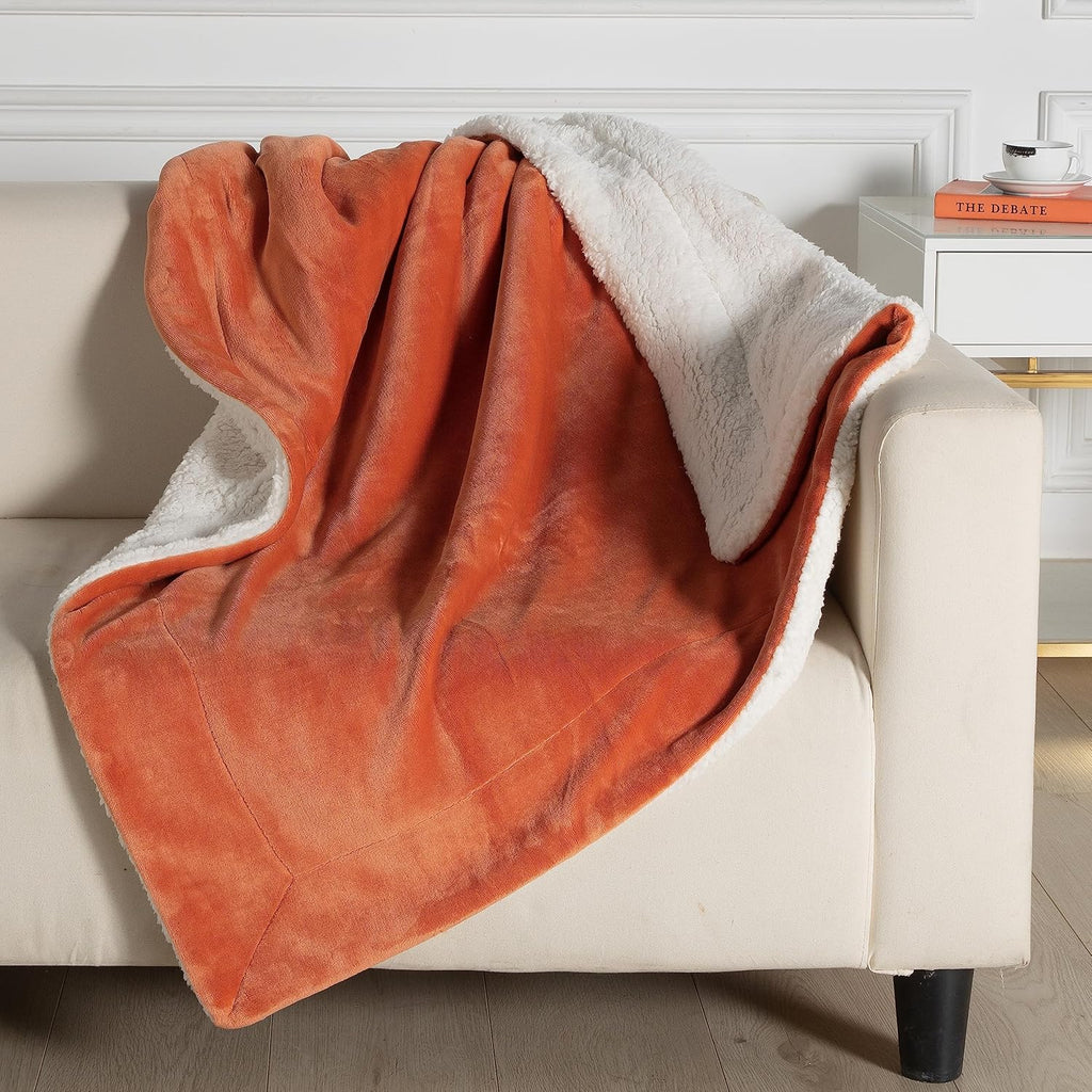 Microfibre Teddy Sherpa Throw Blanket -  Terracotta