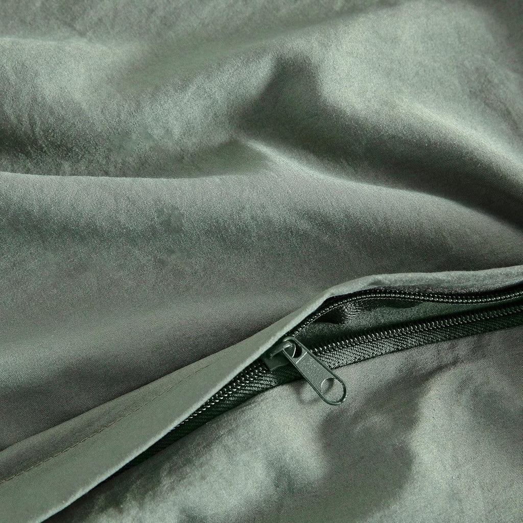 Vintage Washed Microfibre Quilt Cover Set - Khaki Green