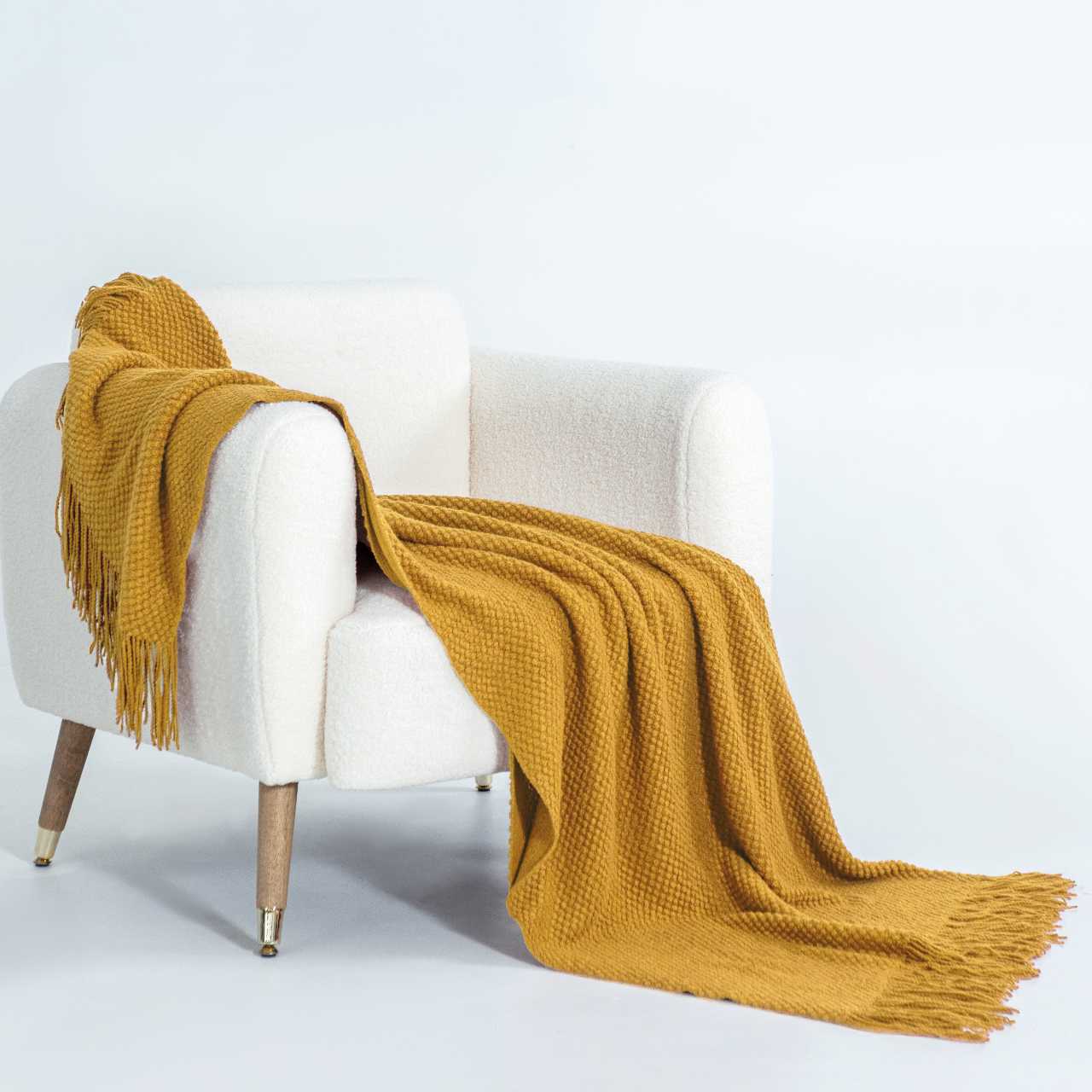 Micro Plush Knitted Woven Throw Blanket - Mustard