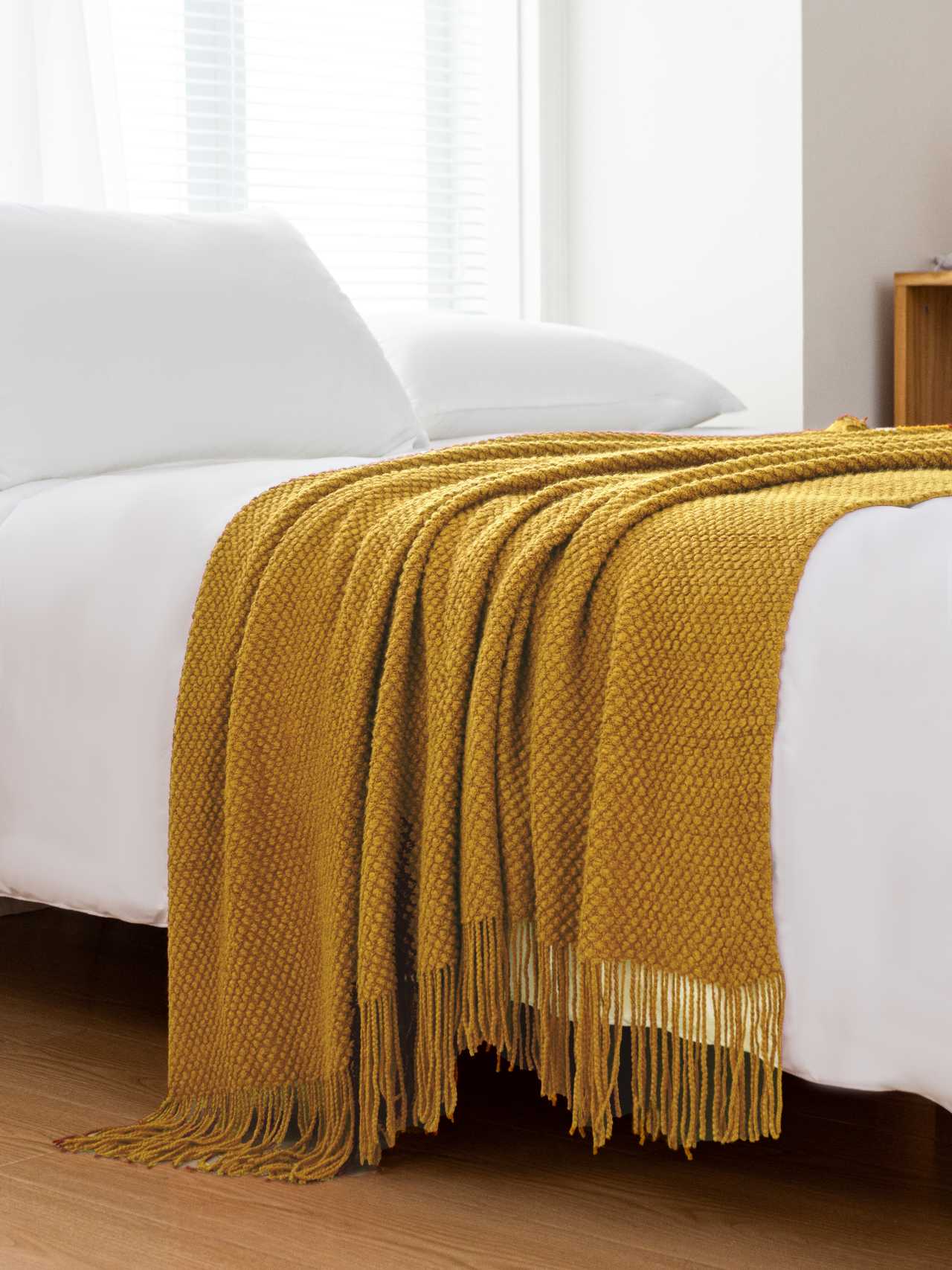 Micro Plush Knitted Woven Throw Blanket - Mustard