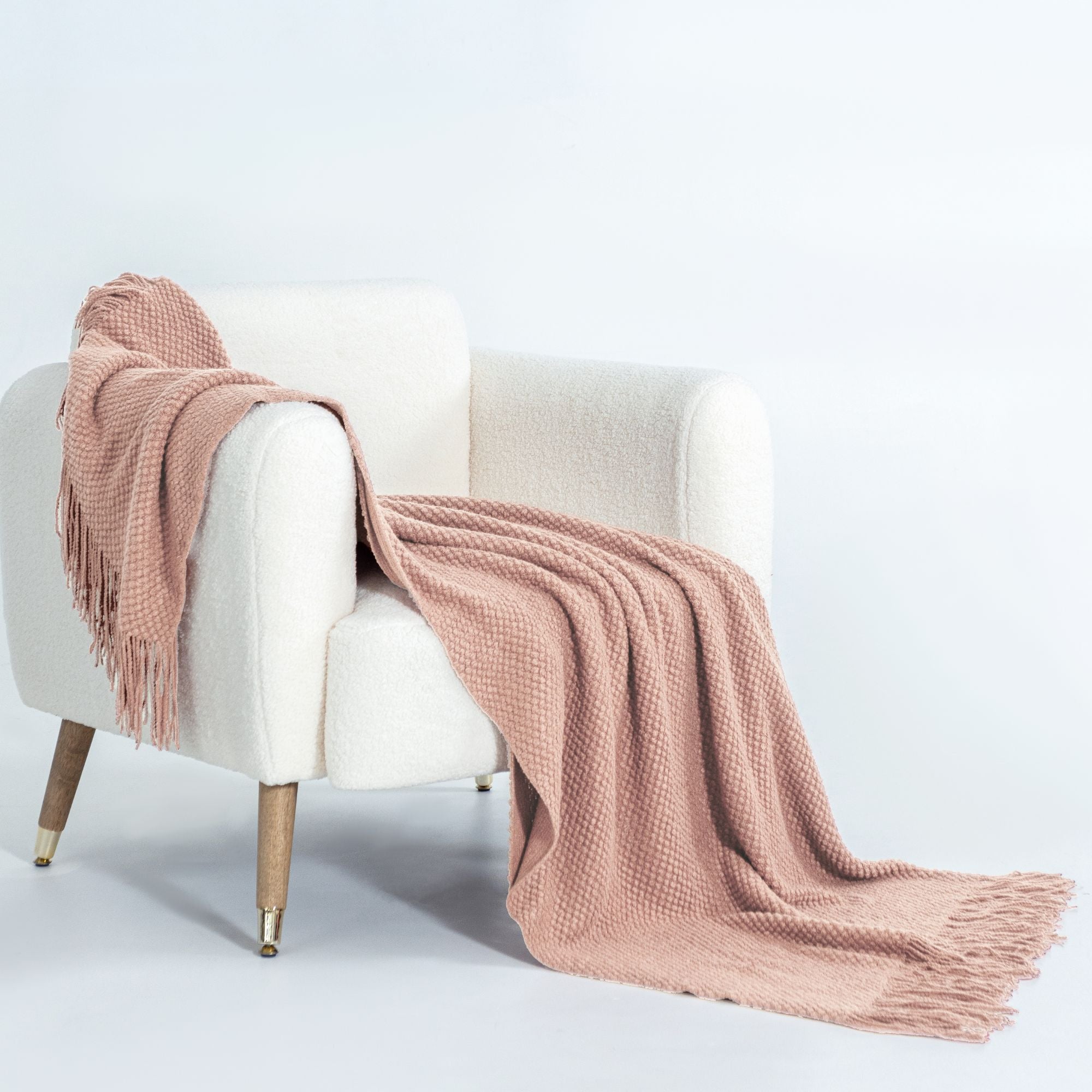Micro Plush Knitted Woven Throw Blanket - Pink