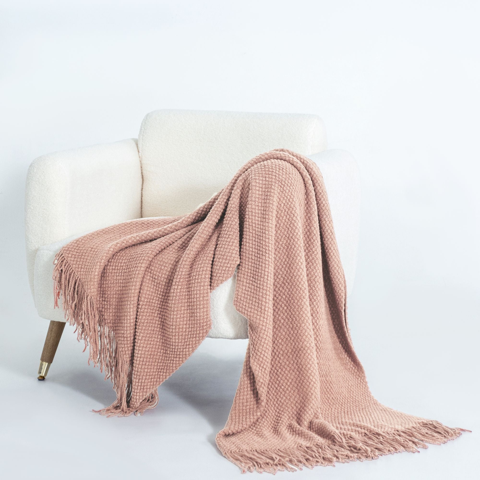 Micro Plush Knitted Woven Throw Blanket - Pink