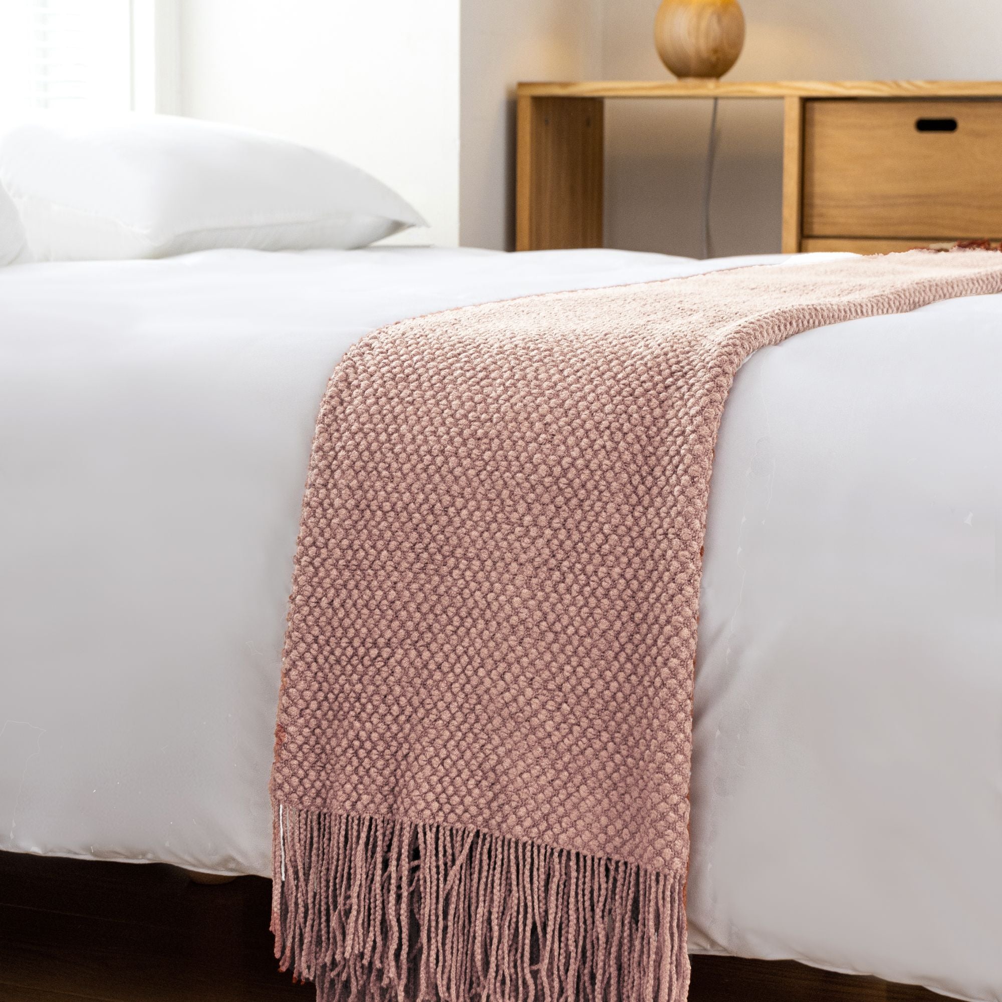 Micro Plush Knitted Woven Throw Blanket - Pink