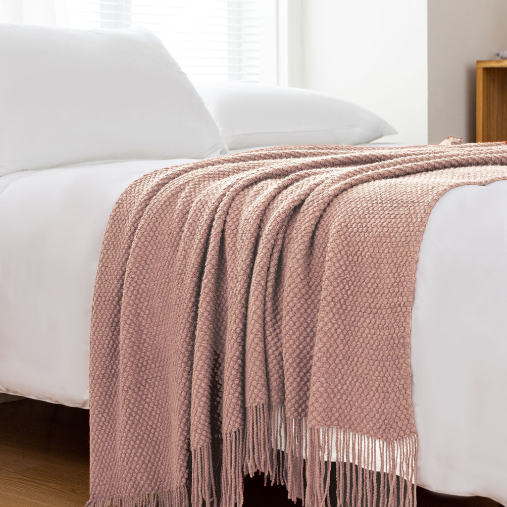 Micro Plush Knitted Woven Throw Blanket - Pink