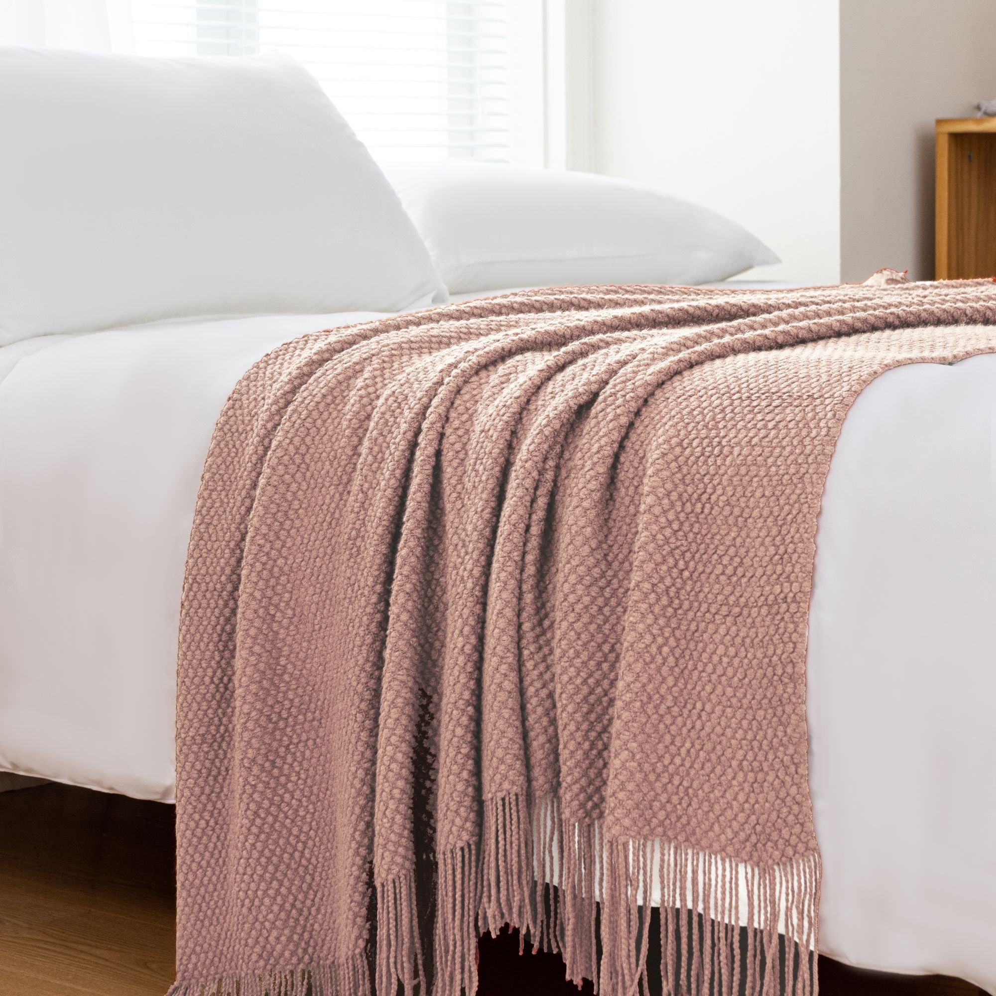 Micro Plush Knitted Woven Throw Blanket - Pink