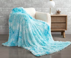 Ultra-Soft Long Tie-Dye Faux Fur Plush Shaggy Throw – Blue