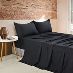 Vintage Washed Microfibre Sheet Set with Pillowcases - Black