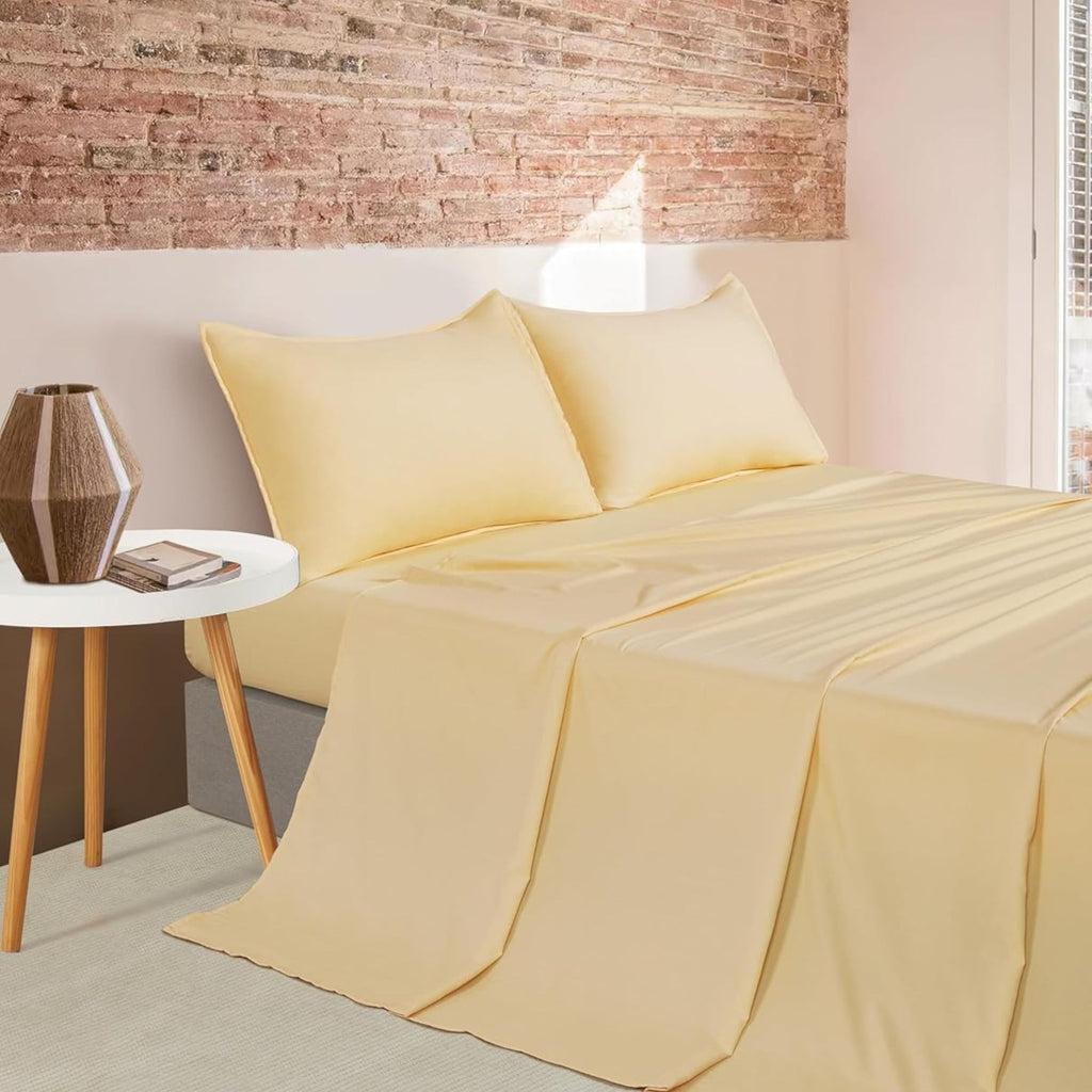 Vintage Washed Microfibre Sheet Set with Pillowcases - Butter