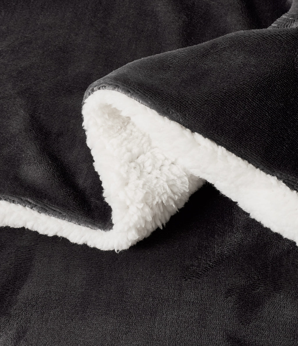 2-in-1 Teddy Sherpa Quilt Cover Set & Blanket - Charcoal