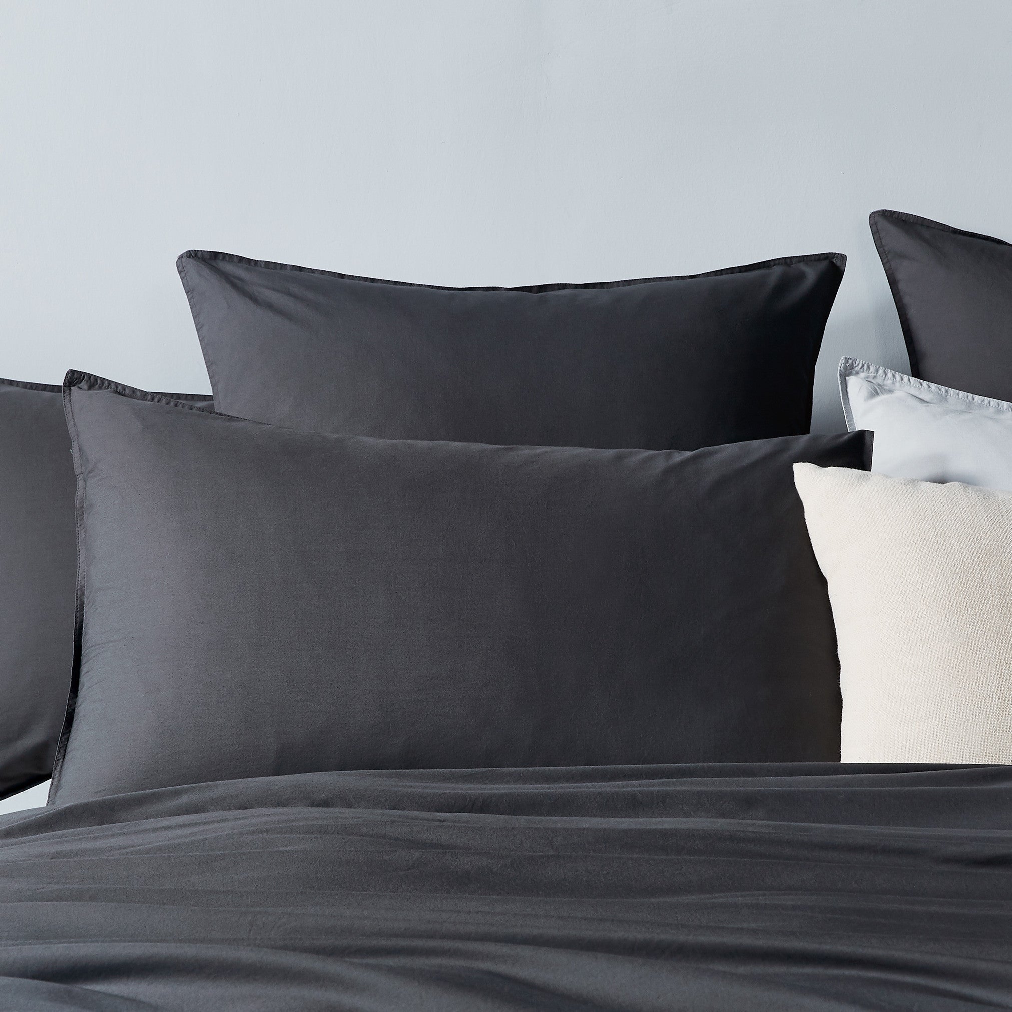 Vintage Washed Cotton Standard Pillowcases - Twin-Pack - Charcoal