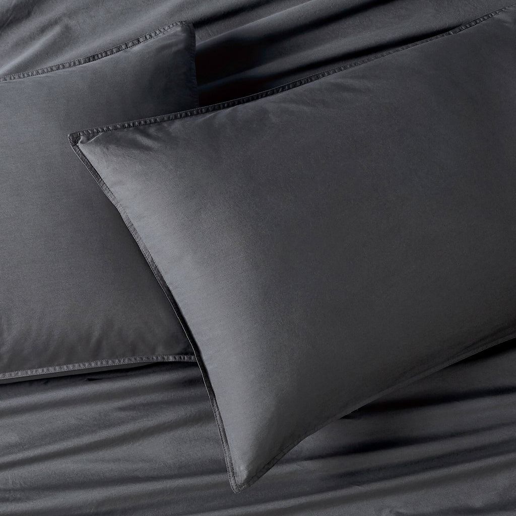 Vintage Washed Cotton Standard Pillowcases - Twin-Pack - Charcoal