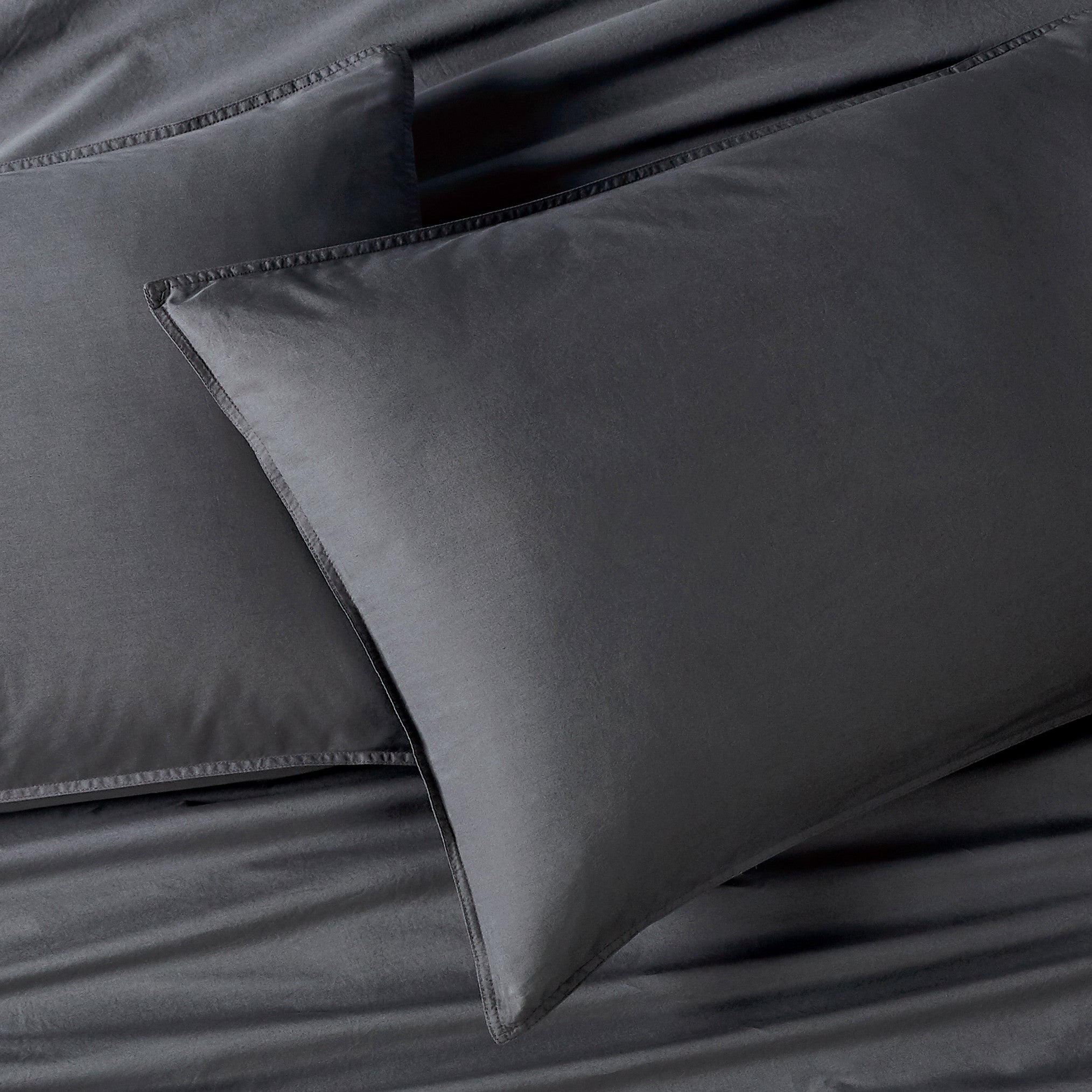 Vintage Washed Cotton Standard Pillowcases - Twin-Pack - Charcoal