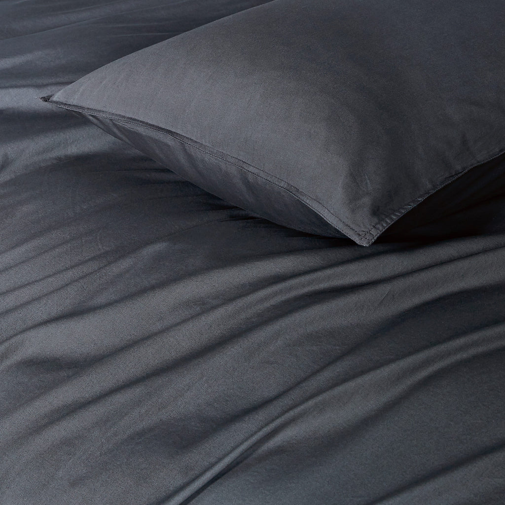 Vintage Washed Cotton Standard Pillowcases - Twin-Pack - Charcoal