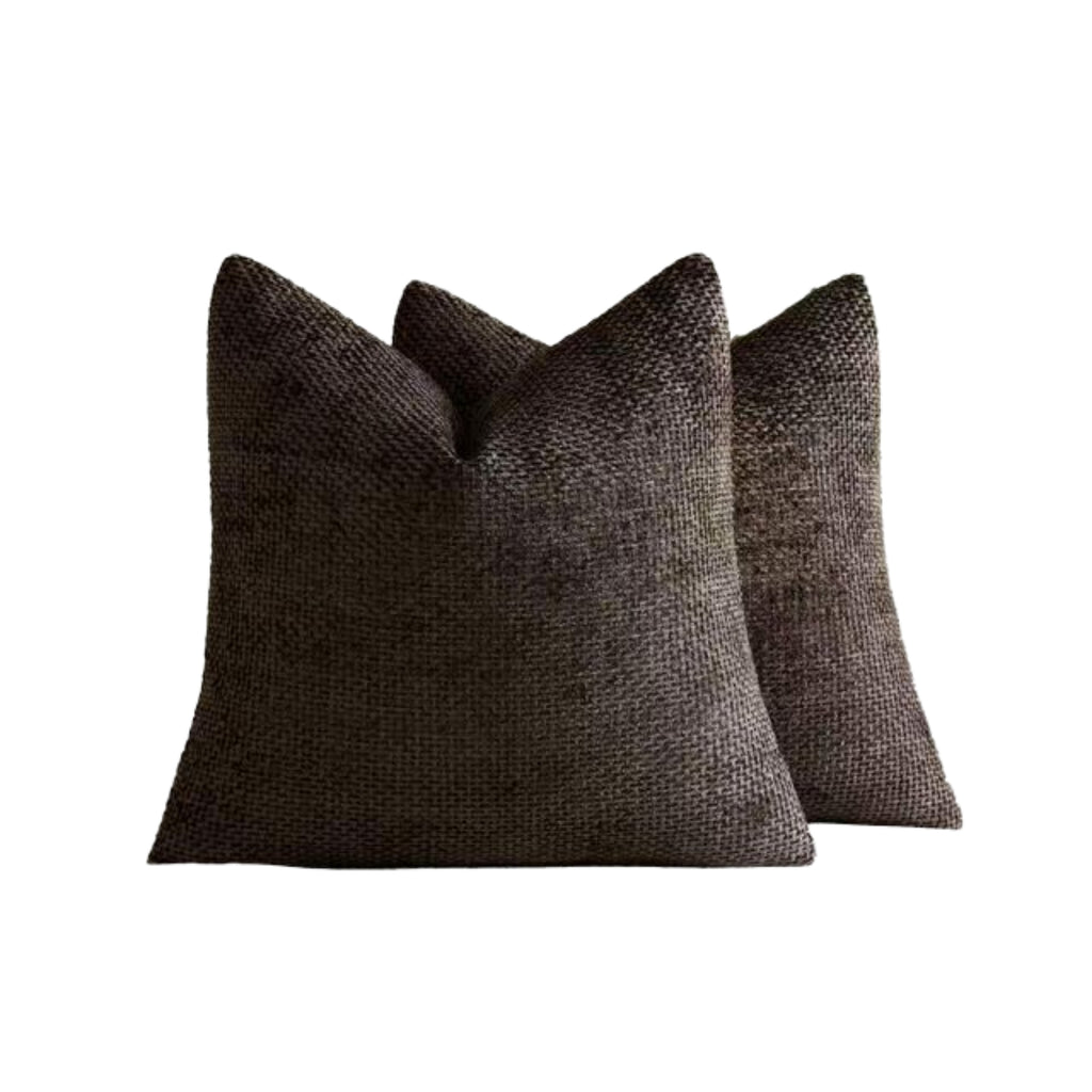 Chenille Grid - European Pillowcases - Pack of 2 - Chocolate, 65cm x 65cm
