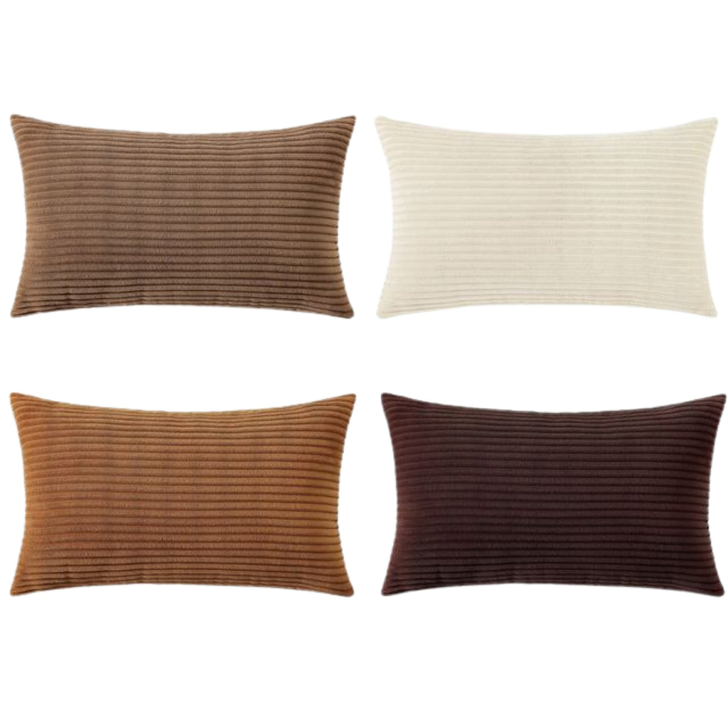 Corduroy Velvet Cushion Covers - Pack of 4 Mix of Brown Shades - 30cm x 50cm