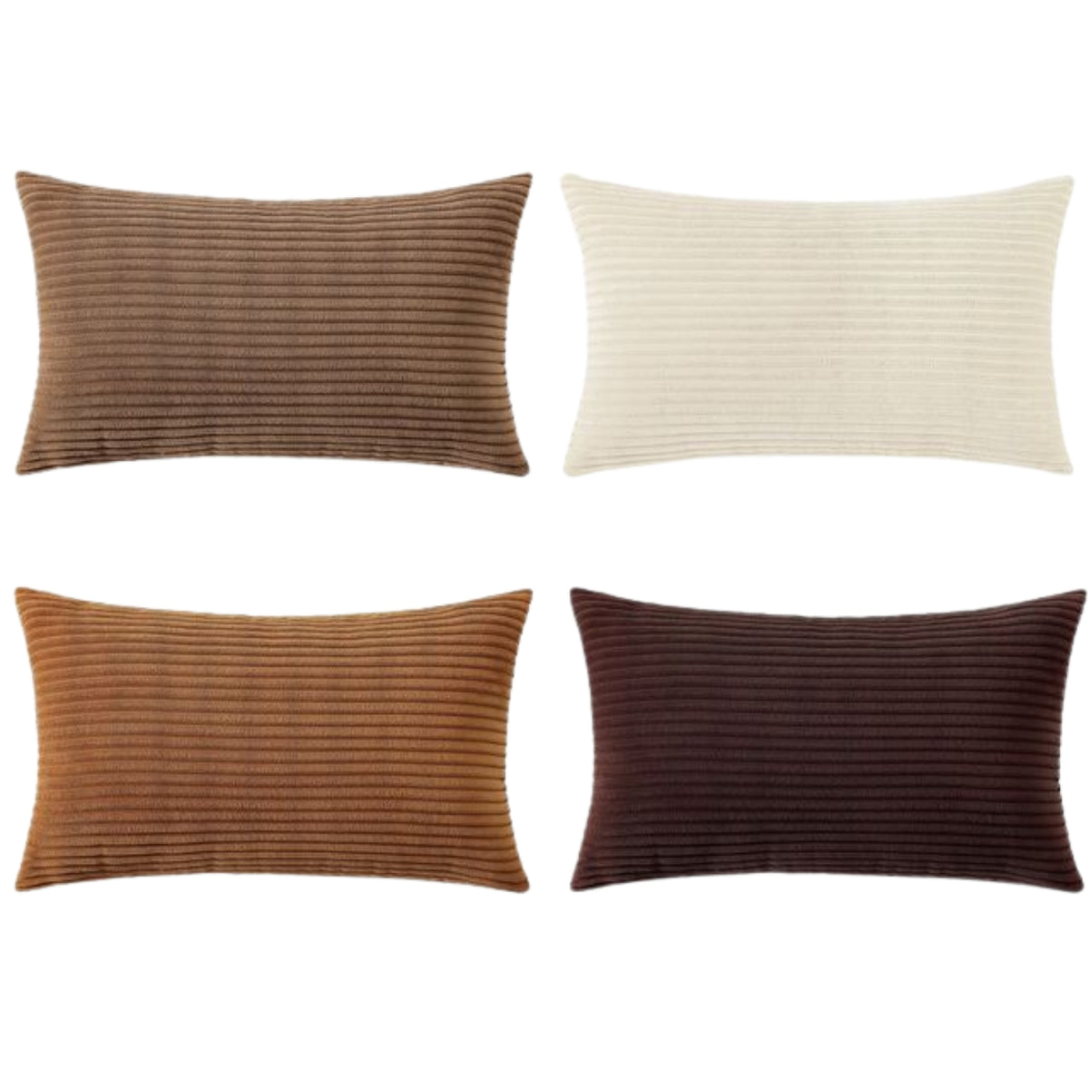 Corduroy Velvet Cushion Covers - Pack of 4 Mix of Brown Shades - 30cm x 50cm