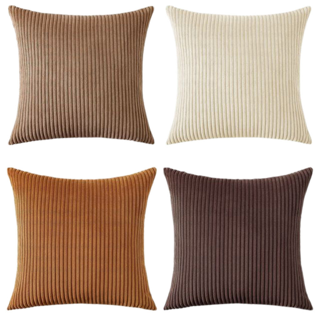 Corduroy Velvet Cushion Covers - Pack of 4 Mix of Brown Shades - 45cm x 45cm