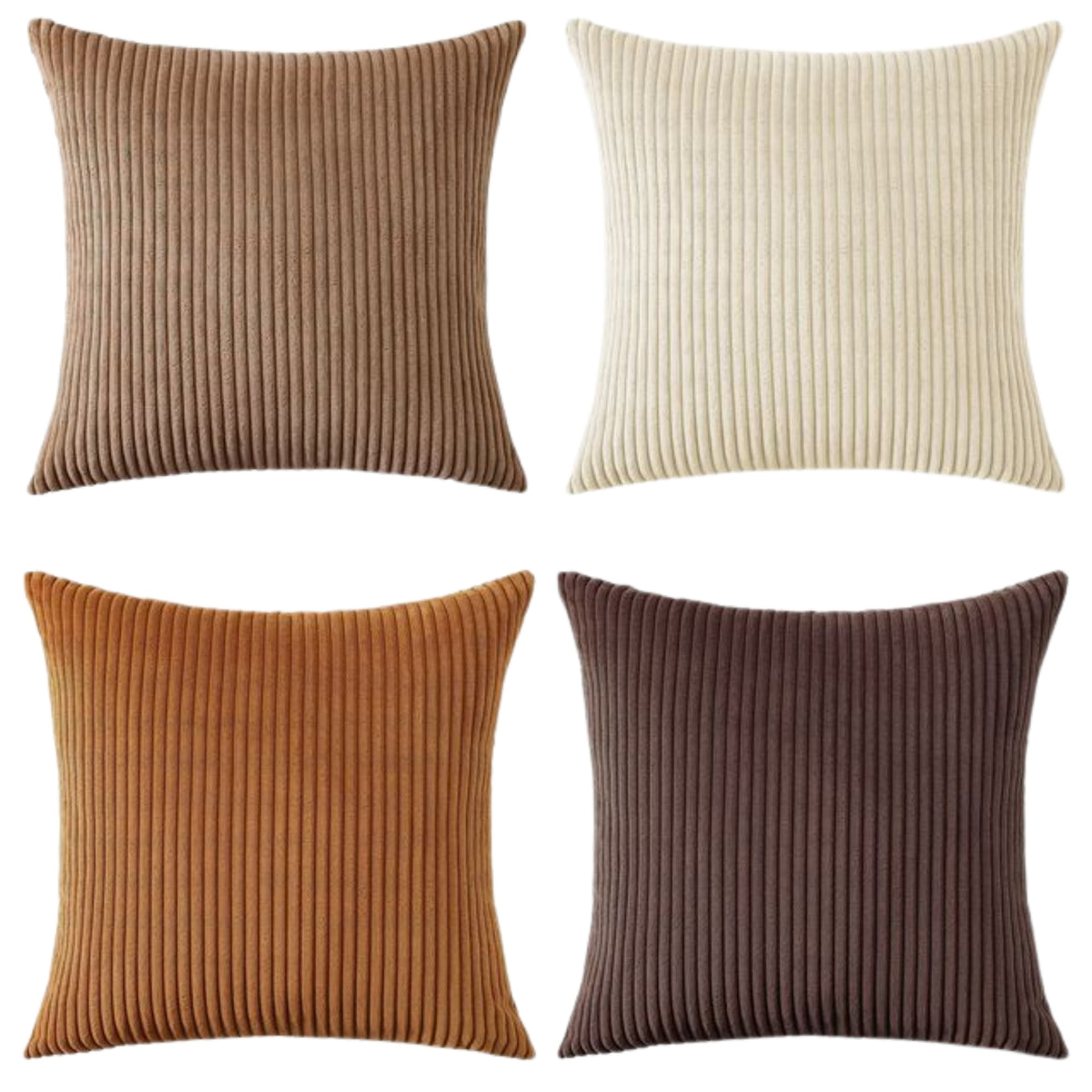 Corduroy Velvet Cushion Covers - Pack of 4 Mix of Brown Shades - 45cm x 45cm