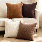 Corduroy Velvet Cushion Covers - Pack of 4 Mix of Brown Shades - 45cm x 45cm