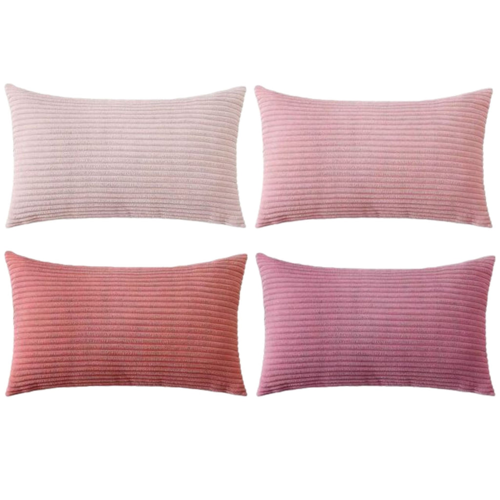 Corduroy Velvet Cushion Covers - Pack of 4 Mix of Pink Shades - 30cm x 50cm