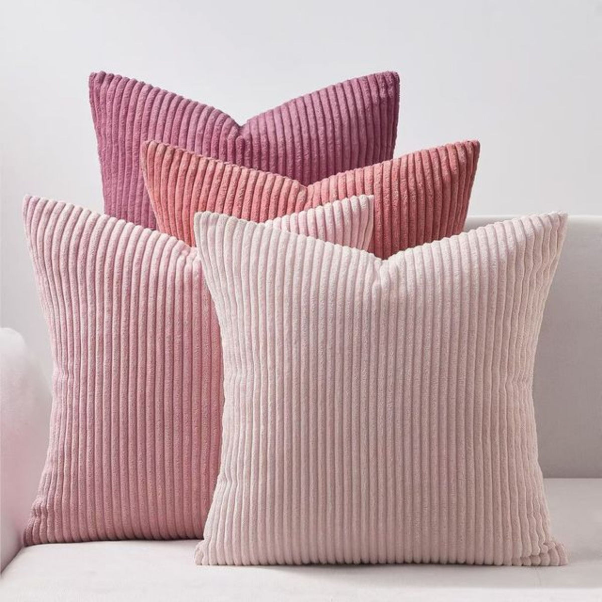 Corduroy Velvet Cushion Covers - Pack of 4 Mix of Pink Shades - 45cm x 45cm