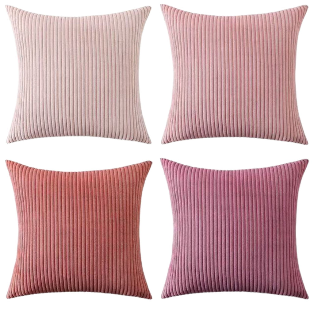 Corduroy Velvet Cushion Covers - Pack of 4 Mix of Pink Shades - 45cm x 45cm