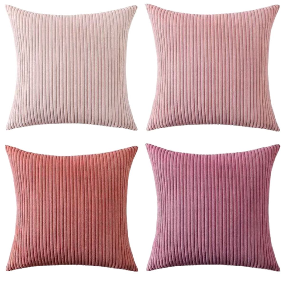Corduroy Velvet Cushion Covers - Pack of 4 Mix of Pink Shades - 45cm x 45cm