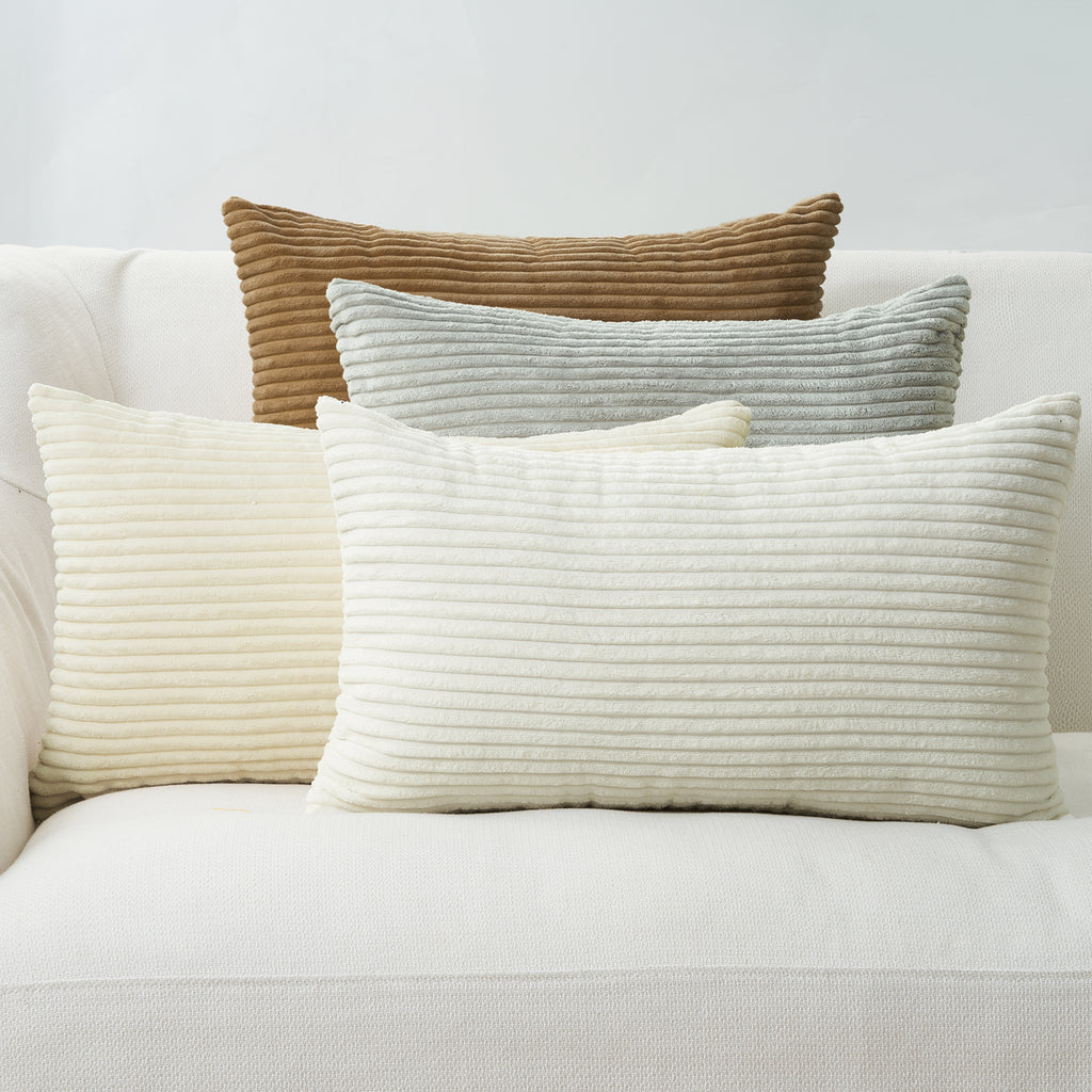 Corduroy Velvet Cushion Covers - Pack of 4 Mix of Beige Shades - 30cm x 50cm