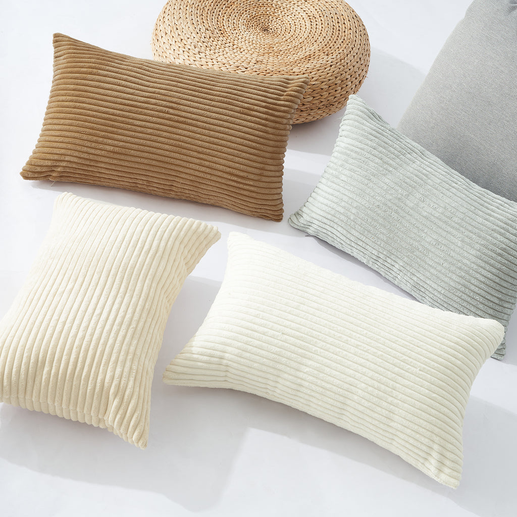 Corduroy Velvet Cushion Covers - Pack of 4 Mix of Beige Shades - 30cm x 50cm