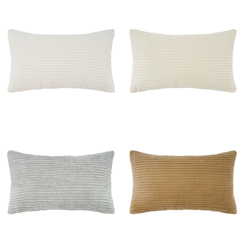 Corduroy Velvet Cushion Covers - Pack of 4 Mix of Beige Shades - 30cm x 50cm