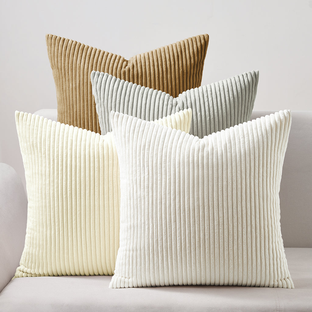 Corduroy Velvet Cushion Covers - Pack of 4 Mix of Beige Shades - 45cm x 45cm